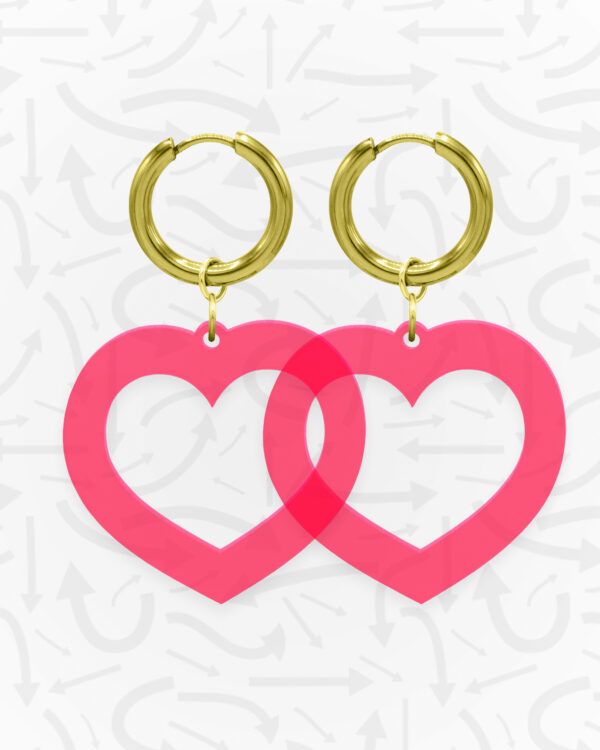 Heart Neon Rood Oorbellen Gouden Paar