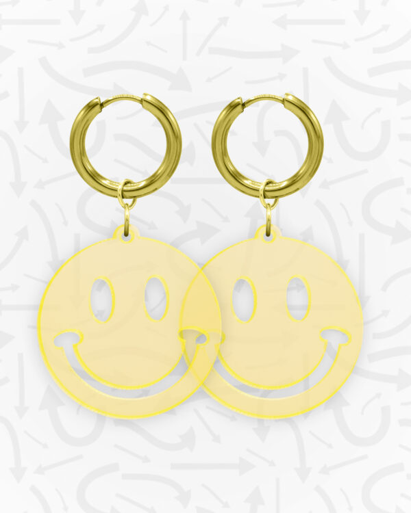Smiley Neon Yellow Earrings Gold Pair