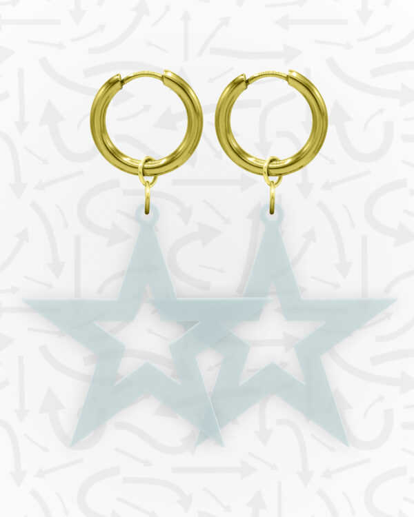 Star Neon Blue Earrings Gold Pair