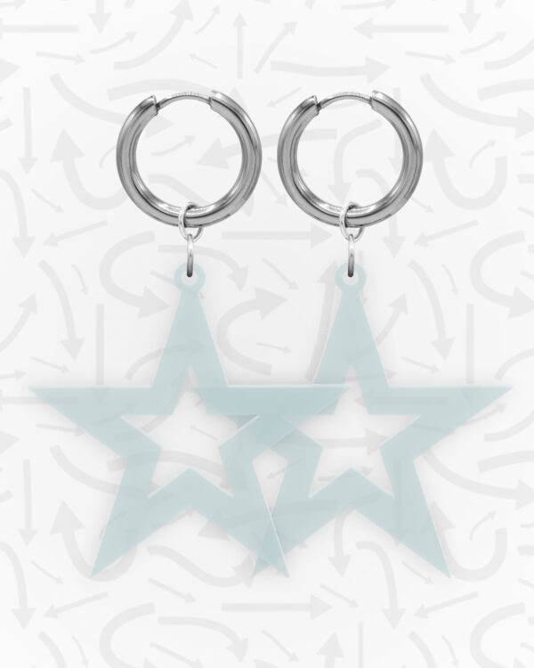 Star Neon Blue Earrings Silver Pair