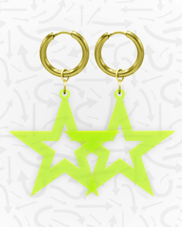 Star Neon Green Earrings Gold Pair