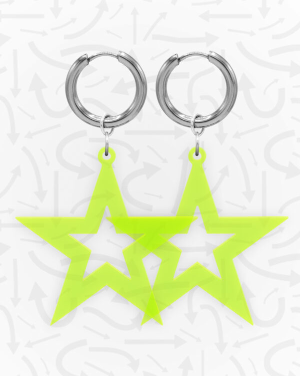 Star Neon Green Earrings Silver Pair