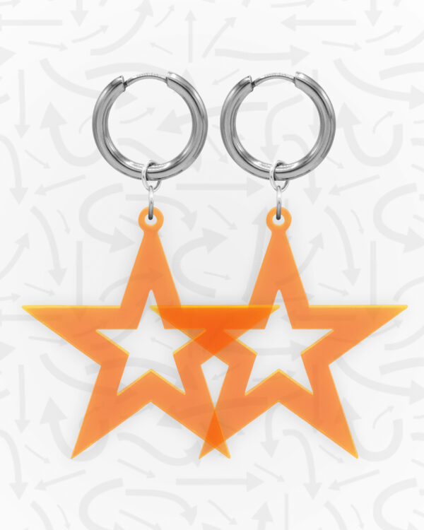 Star Neon Orange Earrings Silver Pair